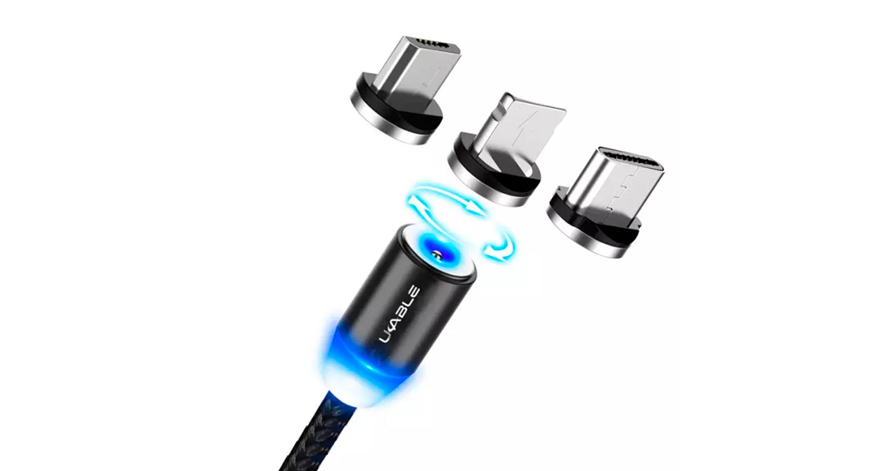 CABLE USB 2.0 3 EN 1 CONECTORES MAGNETICOS 3.3ft LIGHTNING - USB-C - MICRO USB