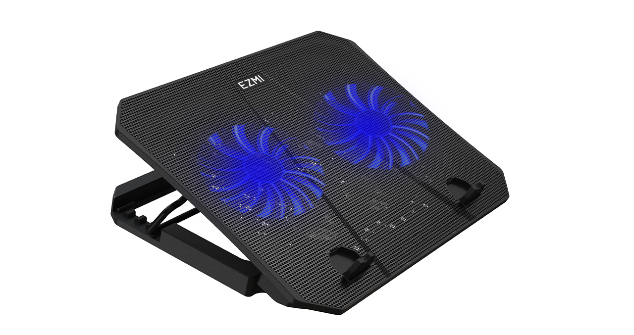 VENTILADOR PARA NOTEBOOK EZMI HASTA 16" 2 PUERTOS USB 5 NIVELES 2 VENTILADORES LED AZUL