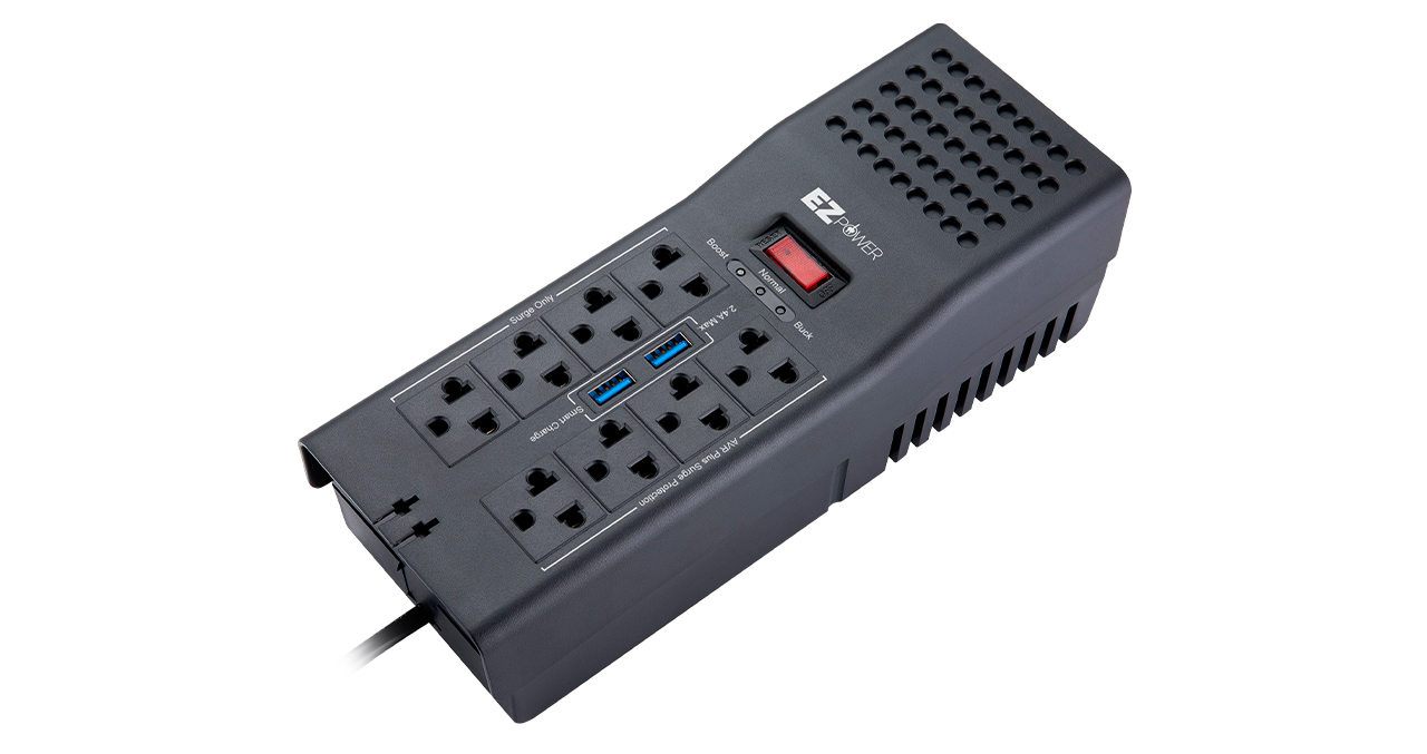REGULADOR DE VOLTAJE EZ POWER 1200VA/600W 8 TOMAS + 2 USB 120V