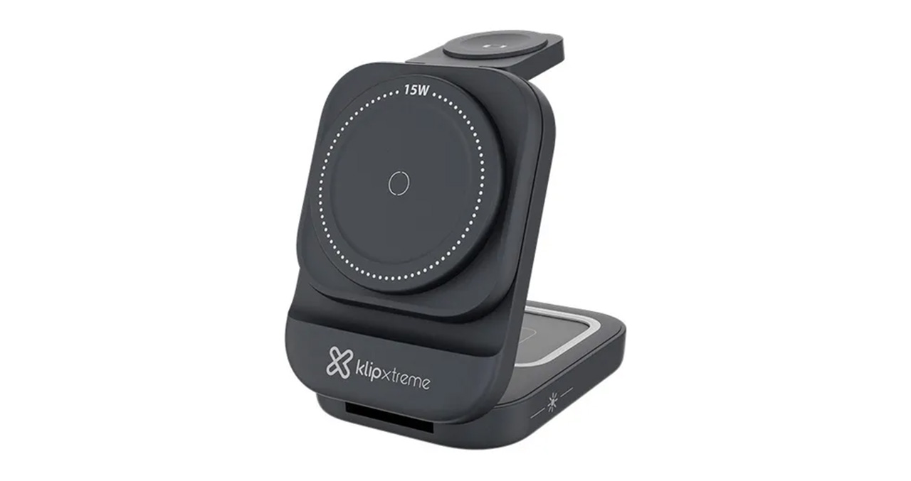 ESTACION DE CARGA RAPIDA 3 EN 1 KLIP XTREME INALAMBRICA USB TIPO C NEGRO