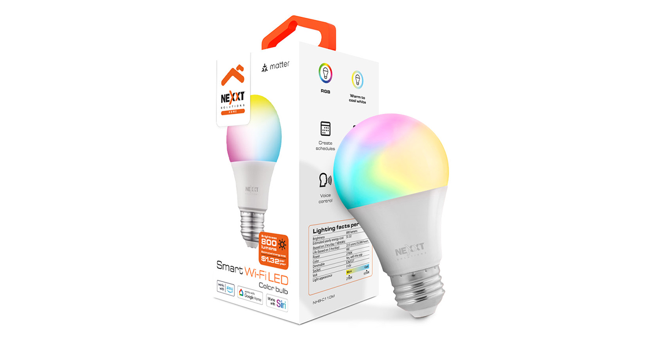 FOCO BOMBILLO LED SMART WIFI NEXXT A19- CONTROL DE VOZ- REGULABLE TEC MATTER