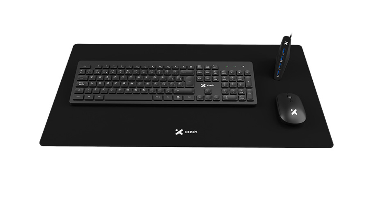 TECLADO + MOUSE XTECH INALAMBRICO CON MOUSE PAD XL Y HUB USB 3.0 4 PUERTOS
